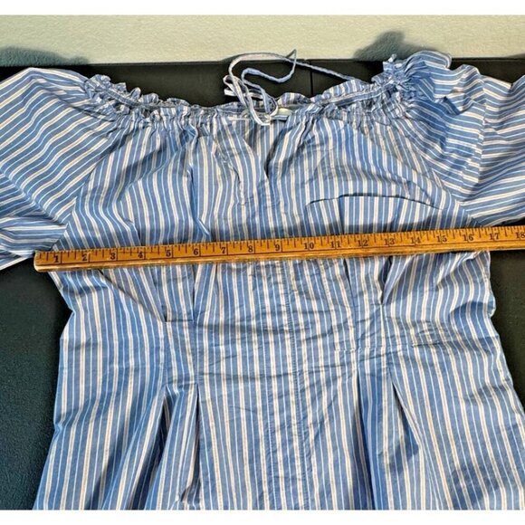 Tibi Garcon Striped Shirred Off Shoulder Top Womens 6 - Picture 10 of 13